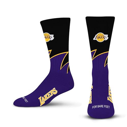 For Bare Feet NBA LOS ANGELES LAKERS Black Wave Crew Sock Team Color LARGE