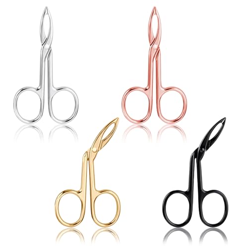 WLLHYF 4 Pieces Eyebrow Tweezers Scissor Handle Set Flat Straight Tip Hair Plucker and Slanted Tip Shaped Eyebrow Facial Remover Stainless Steel Brow Tweezers for Women Men(silver/black/gold/rosegold