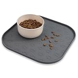 Quadratische Napfunterlage für Hund Katzen, hundenapf unterlage fressnapf Hund Futtermatten aus Silikon wasserdichte rutschfeste Fressnapf mit Rand (Grau, 28 x 28 cm)