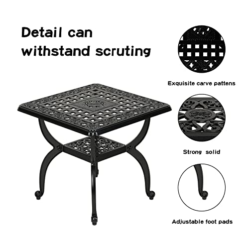 Jardin De Centennial Cast Aluminum Outdoor Side Table,Anti-Rust Outdoor End Table,Patio Coffee Bistro Table For Indoor,Garden,Porch,Balcony(Square Black) #TOP4