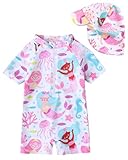 DivingBirds Traje de baño UV para bebé con sombrero, unisex, traje de baño para bebé, niños, 3 meses a 4 años, sirenita, 3-6 meses