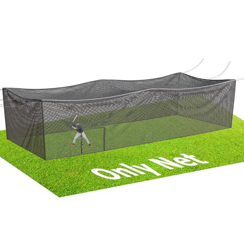 Batting Cage Net UV-Stabilized HDPE Black 1-3/4 Square Mesh Square-Hung 1/4 Border Rope Side Door Baseball & Softball Netting Sizes: 8x8x20ft 10x10x35ft 12x12x55ft 12x14x70ft (12*14*70FT)