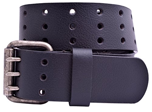 Full Grain Buffalo Leather 3-Hole Jeans Belt - Black