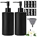 Produktbild Matt-Schwarz Glas Seifenspender, 350ml Pumpspender, Spülmittel Flasche mit 8 Etiketten, 2 Untersetzer, 1 Silikon-Trichter, Soap Dispenser für Bad Dusche Arbeitsplatte Küche Waschküche, Rund