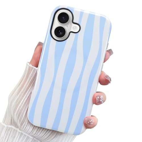 LEOMAKRON for iPhone 16 Case Blue White Zebra Stripe Wave Pattern by LEOMAKRON - Used condition - US$14.81