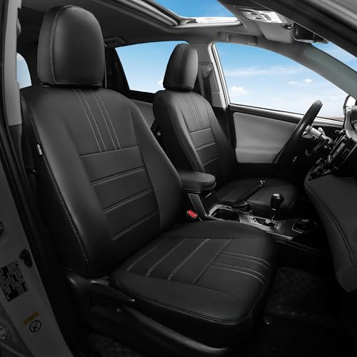 FREESOO Custom Fit RAV4 Seat Covers for Toyota RAV 4 2018-2013 Gasoline LE, Faux Leather, 4‑Layer Waterproof, F/R Headrest, Airbag Deployment Compatible, Durable, Luxury, Breathable, Black Full Set