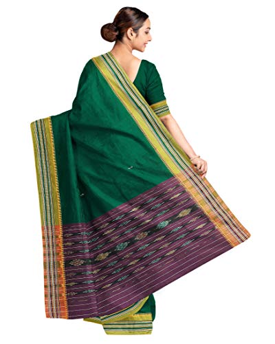 Image of Odisha Sambalpuri Handloom Ikat Women's Cotton Saree, Odisha Handloom Handmade Pure Cotton Khandua Saree, Ikkat Orissa Traditional Handloom Saree Without Blouse