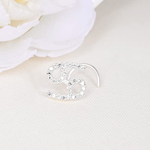 Silver Nose Stud Cancer Zodiac Sign Nose Stud Cubic Zirconia Nose Stud Ring Bone 20G Body Piercing Jewelry 925 Sterling Silver Nose Stud Customize Jewelry Surgical Steel Nose Stud Rings #TOP3