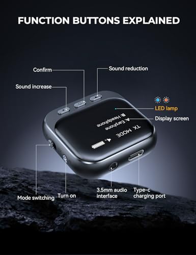 JOYROOM Bluetooth 5.4 Transmitter Receiver with OLED Display [2025 Travel Essentials] for 2 Airpods or Headphones,3.5MM AUX Jack Adapter on Flight, TV, Airplane, Car Stereo, 400mAh- 30H Battery Life - Thumbnail 6