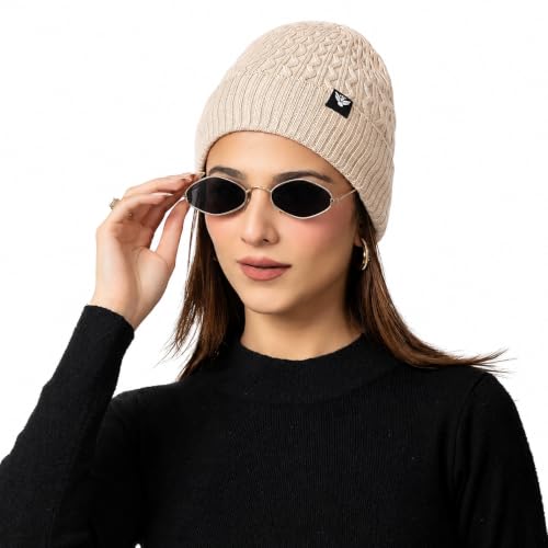 Image of AMOLDO Unisex Woolen Beanie Cap | Warm Winter Hat - Zigzag Design