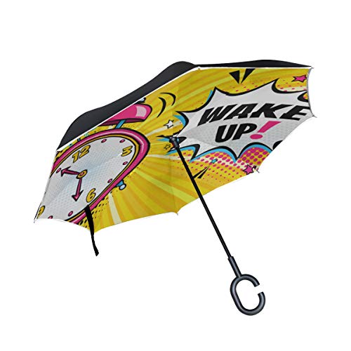 Preisvergleich Produktbild Double Layer Inverted Reverse Windproof Regenschirm Wecker Weckzeit Regenschirm Reverse Folding Large Wendeschirm Large Windproof UV-Schutz für Regen Mit C-förmigen Griff