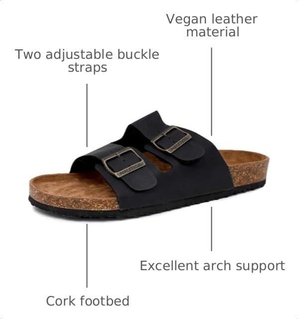 Image of Nautica Men's Sandals - Casual Slides with 2 Adjustable Buckle Straps and Cork Footbed for Ultimate Comfort and Style (Regular /Wide Width, Big Size)