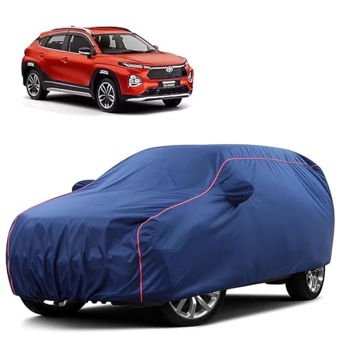 Image of Sulfar 100% Water Resistant Car Body Cover Compatible with Mirror for Toyota Urban Cruiser Tiasor(Breeza) (Triple Stitched, Full Bottom Elastic, Blue Tafetta with Red Piping)