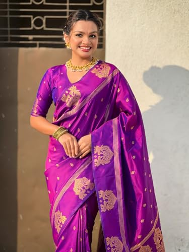 Image of SGF11 Women's Kanjivaram Pure Soft Silk Saree With Unstitched Blouse Piece