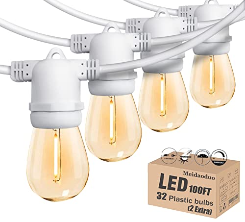 Meidaoduo Outdoor String Lights Led White 100Ft Patio Lights String With 32 1W Dimmable Shatterproof Bulbs For Wedding Pergola Gazebo Bistro Outdoor Lights #TOP30