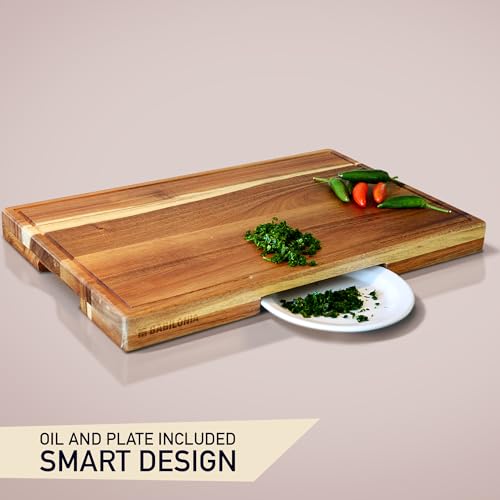 Acacia-Wood-Cutting-Board-for-Meat-Cheese-Charcuterie-Board-ExtraThick-16-Premium-Quality-Butcher-Block-Heavy-Duty-Edge-Grain-Large-Chopping-Board-with-Handle-Oil-bottle-Plate-included