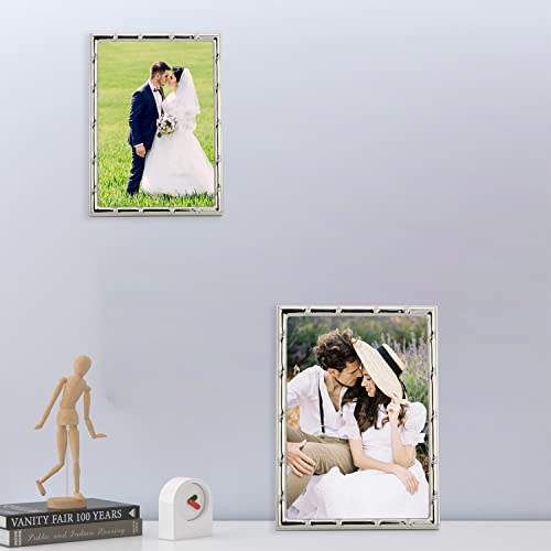 Yipinyin 5X7'' Bamboo Detail Designs Silver Metal Picture Frame 2Pack, Elegant Silver Plated Baby Nurse Photo Frames 5X7'' With Soft Touch Velvet Backing For Desktop And Wall Décor(Silver) #TOP3