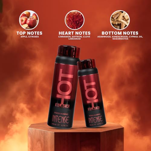 Image of BERNARD DIMITRI HOT BLACK INTENSE Deodorant for Men - 200 ML Each| Pack of 2| BoldFragrance with Spicy Cardamom | Long-Lasting Freshness Smell | Deo Idle Gift For Brother, Friend and Loved Once