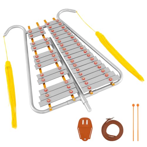 GOPLUS Glockenspiel de Marcha, Lira de Campana de 29 Notas para Banda de Marcha con Teclas de Aluminio, Longitud Ajustable, Correa de Cintura, 2 Mazas, Kit de Instrumento de Percusión para Desfile