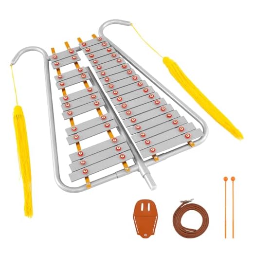 GOPLUS Glockenspiel de Marcha, Lira de Campana de 29 Notas para Banda de Marcha con Teclas de Aluminio, Longitud Ajustable, Correa de Cintura, 2 Mazas, Kit de Instrumento de Percusión para Desfile