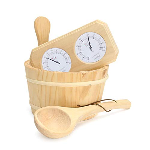 ZKG Thermometer Hygrometer + Dipper + Bucket 3pcs Set Pine Wood Sauna Accessory Set 20-140C