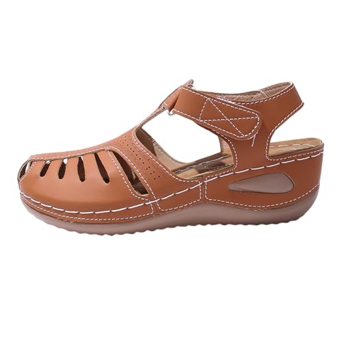 Sandalias de mujer de ajuste ancho con puntera cerrada, sandalias de cuña baja para deportes de verano, cómodas, informales, transpirables, antideslizantes, con correa de gancho ajustable, zapatos