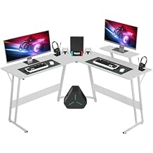 L-Shaped Gaming Desk - Corner Computer Desk with Large Monitor Stand, Sturdy Workstation for Home Office, Writing & PC Gaming Large Desktop Space, Ergonomic Design White