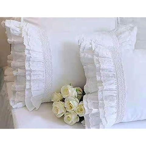 Meaning4 2-Pack White Pillow Shams with Lace Ruffles Cover