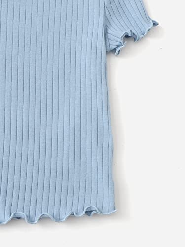Image of SHENHE Girl's Short Sleeve Ribbed Knit Lettuce Trim Crewneck T Shirt Tee Tops