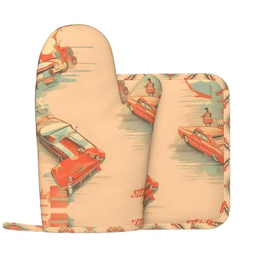 Juego de guantes de horno y soportes para ollas antideslizantes y resistentes a altas temperaturas, fáciles de limpiar y colgar.