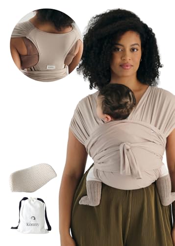 Image of Konny Baby Carrier Flex SoftBreeze with Head Support - Adjustable, Easy to Wear, Hands-Free Breathable Baby Wrap Sling, Perfect for Newborn Babies Essentials up to 44 lbs (XS-XL) - Beige