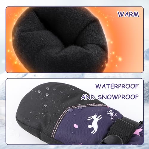Image of Duoyeree Toddler Winter Gloves, Waterproof Fleece Lined Ski Mittens 1-6Y | Waterproof outer fabric with thick soft lining, keeps toddlers' hands dry and warm during snow play