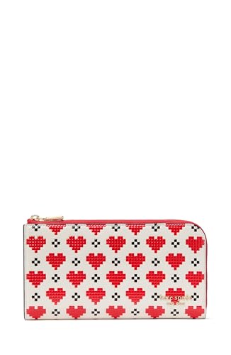 Image of kate spade new york Devin Pixel Hearts Embossed Saffiano Leather Zip Around Continental Wallet, Cream Multi
