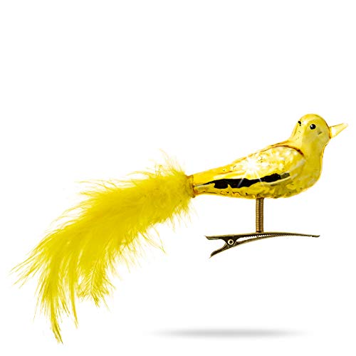 SIKORA BS461 Essentials 3er Set traditioneller Christbaumschmuck aus Glas Clip Vögel mit Federschwanz Hochglanz, Farbe/Modell:Gold Hochglanz 3er Set, Größe:Länge ca. 17 cm