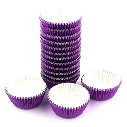 Eoonfirst Mini Foil Metallic Cupcake Liners Muffin Paper Baking Cups 300 Pcs (Dark Purple) #TOP1