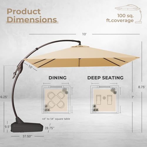 Image of Grand patio 10x10 FT Sunbrella Cantilever Square Umbrella with Base, Flax
