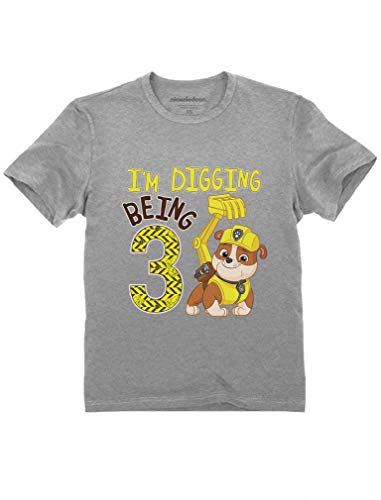 Tstars - Paw Patrol Rubble Digging 3rd Birthday Official Toddler Kids T-Shirt 3T Gray