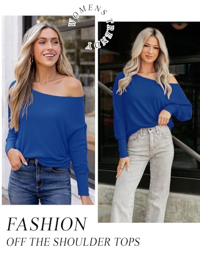 Image of Aifer Women's Off The Shoulder Tops Sexy Long Sleeve Shirts Oversized Fashion Casual Batwing Sweaters Pullover Tunic Tops