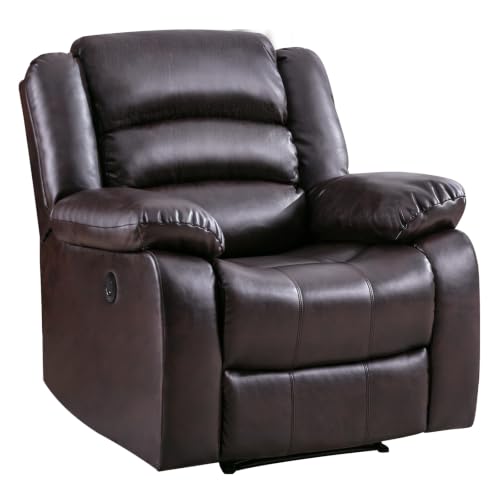 Image of EBELLO Faux Leather Classic Power Recliner Chair, Oversized Electric Overstuffed Reclining Chair with Soft Cushion and Back, Sofa with Comfortable Armchair, Classic Brown