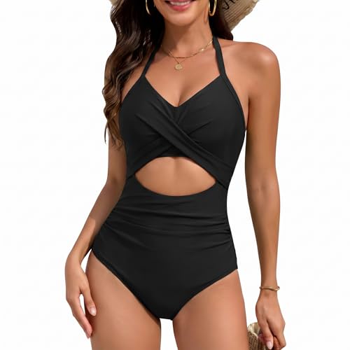 XDSP Bañador Reductor Mujer Barriga Trajes de Baño Una Pieza Vientre Plano Monokinis Control de Barriga Cintura Alta Fruncido Cuello en V Sexy