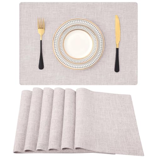 Homaxy Tischsets Abwaschbar 6er Set, Platzsets Abwischbar Leinen Hitzebeständig Platzdeckchen rutschfest Doppelseitigen Tischuntersetzer Tischsets Stoff, Beige