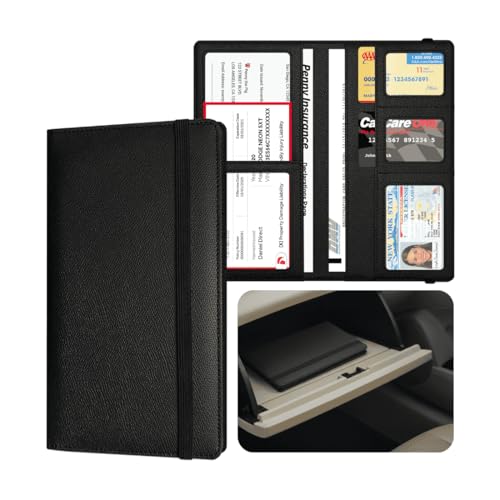 LINTRU Car Insurance and Registration Card Holder, Fits Folded Registration Papers, Double-Stitched Rigid Backing, Secure Elastic Closure, Vehicle Document Organizer, Car Accessories for Men & Women