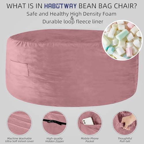 HABUTWAY Bean Bag Chair: Giant 5' Memory Foam Furniture Bean Bag Chairs for Adults with Microfiber Cover 5Ft (Soft Pink)