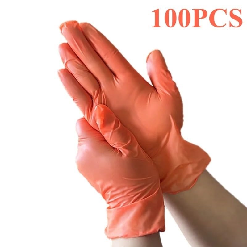 10-100 szt. rękawiczek nitrylowych, pomarańczowych, jednorazowych, pudrowych, bez lateksu, do salonu fryzjerskiego, kuchni, pielęgnacji zwierząt(100PCS,M)