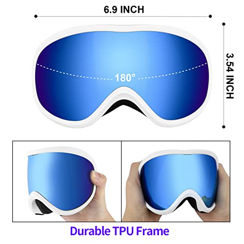 Image of Supertrip Snow Ski Goggles Anti-Fog 100% UV Protection Snowboard Skiing Goggles (White Frame /Blue Lens (vlt 28%))
