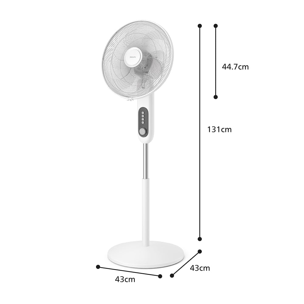 Philips Ventilatore a Piantana Serie 1000 - Potente e Silenzioso, 38 dB, Altezza Regolabile, Inclinabile e Rotante, Timer, Bianco (CX1220/00)
