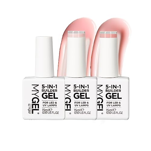 Mylee 5 in 1 Builder Base Strengthening Gel Trio 3x15ml, UV/LED Nail Polish Coat, Hard Strong Nails Tips & Extensions