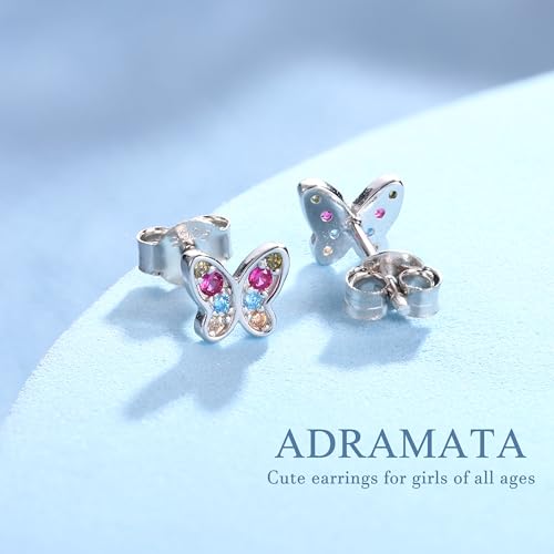 Adramata Hypoallergene Ohrringe Silber 925 für Mädchen und Damen - Niedliche Kleine Blumen Schmetterling Stern Herz Ohrstecker für Kinder