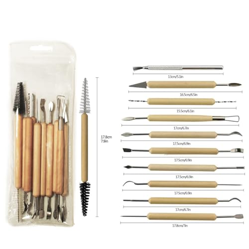 Image of S & E TEACHER'S EDITION 11 Pcs Pottery & Clay Sculpting Tools | Double-Sided, Ceramics Tools, Smooth Wooden Handles, For Trimming, Embossing Pattern