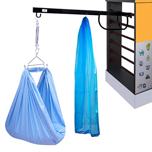 Image of New Born Baby Cradle Cot Metal Hanger with Spring Set,Cotton Cradle Cloth and Mosquito Net -Blue